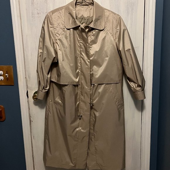 British Mist Jackets & Blazers - Vintage British Mist Trench Coat Shimmering Champagne Rain Size 12 Petite